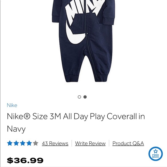 Nike Baby Navy Coverall Zip One Piece - Picture 2 of 2